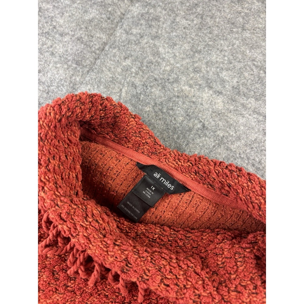 Ali Miles Women's Plus 1X Red Cowl Collar Knit Sweater Yarn Fringe Textured Knit - Picture 3 of 7